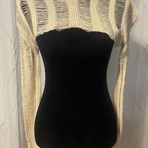 Cream Fitted Long Sleeve Cut Out Bodysuit